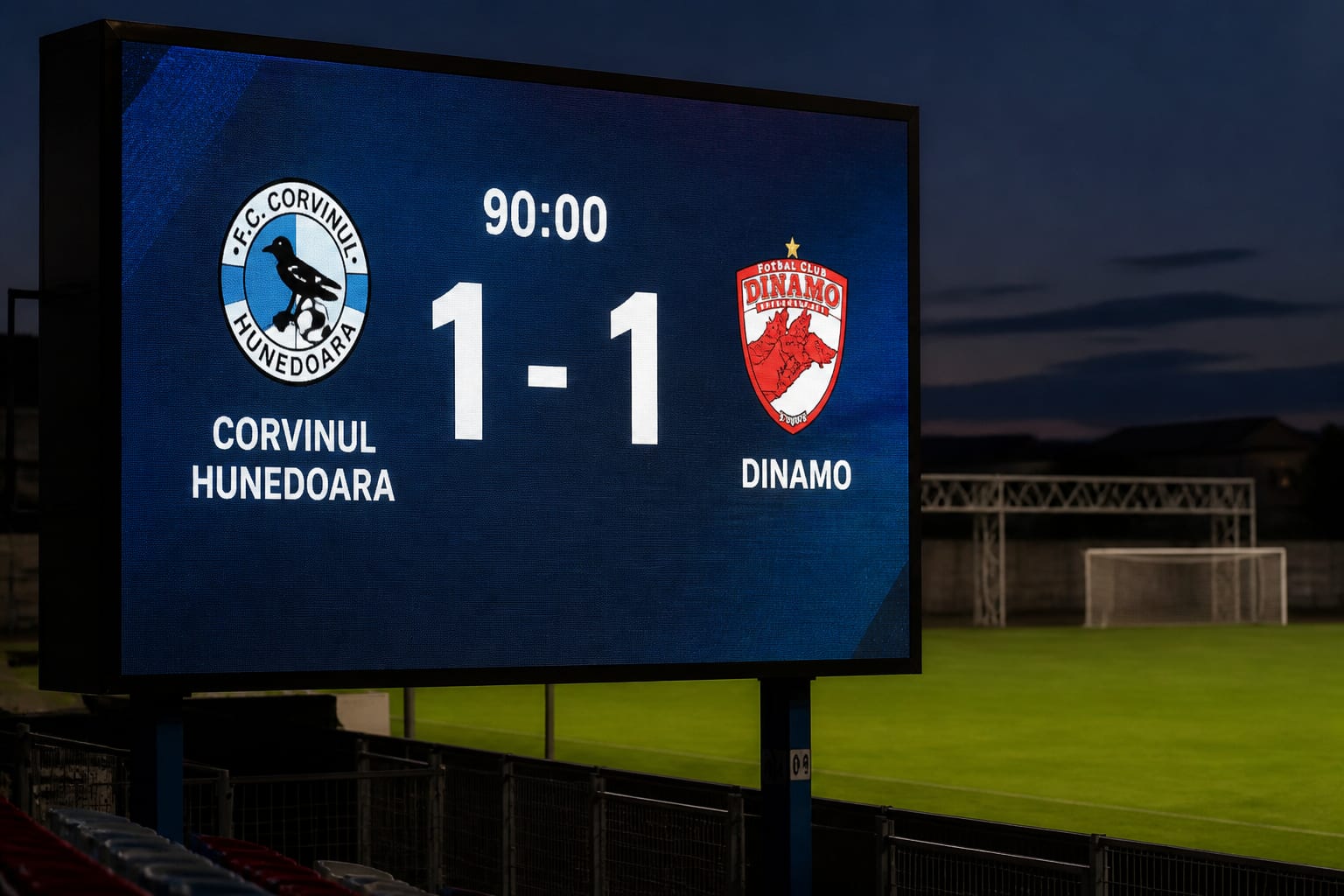 Dinamo a remizat cu Corvinul la Arad și poate pierde primul loc în Superligă
