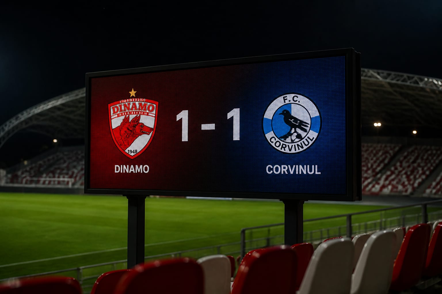 Dinamo rămâne lider în Superligă după egalul obținut în deplasarea cu Corvinul Hunedoara