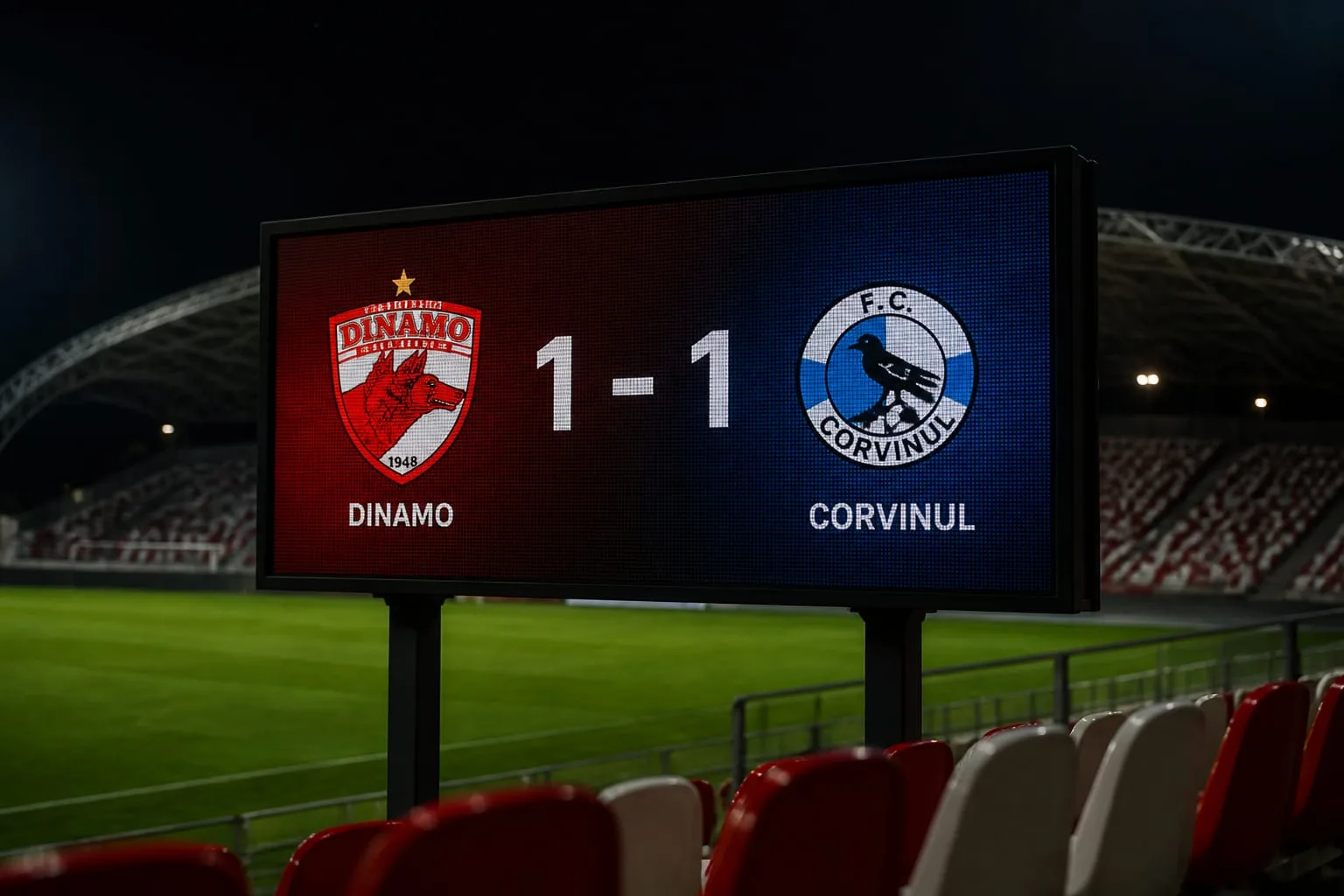 Dinamo rămâne lider în Superligă după egalul obținut în deplasarea cu Corvinul Hunedoara
