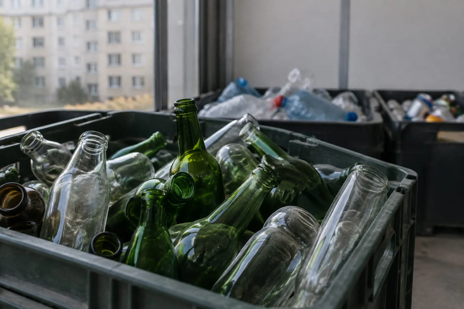Containere cu ambalaje din sticlă și plastic